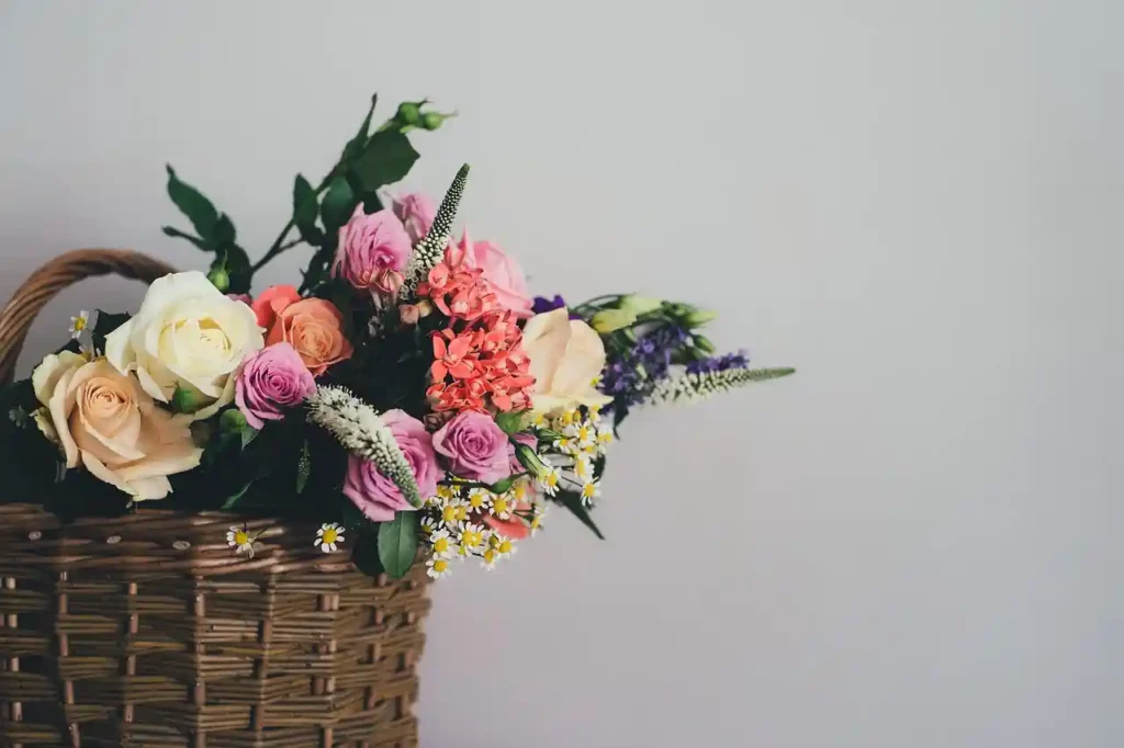a big bouquet in a basket